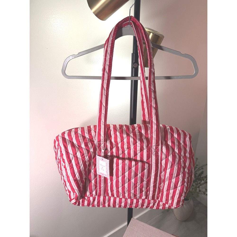 Fleur & Fig overnight duffel red striped quilted cottagecore preppy college chic